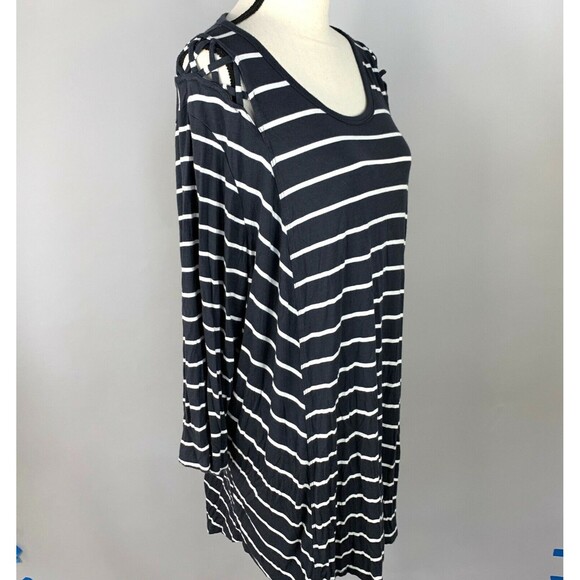 Maurices 24/7 Mini Shift A-line Dress Tunic Women 3XL B&W Stripe Detail Shoulder - Picture 6 of 11